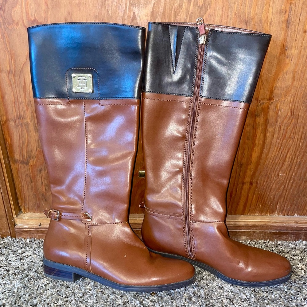 Tommy Hilfiger Brown and Black Two-Tone Knee Boots Sz 7